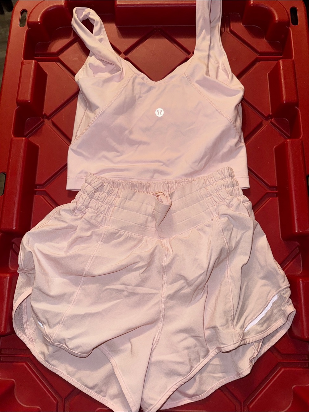 lululemon athletica Pale Pink Sports Bra & Running Shorts Set